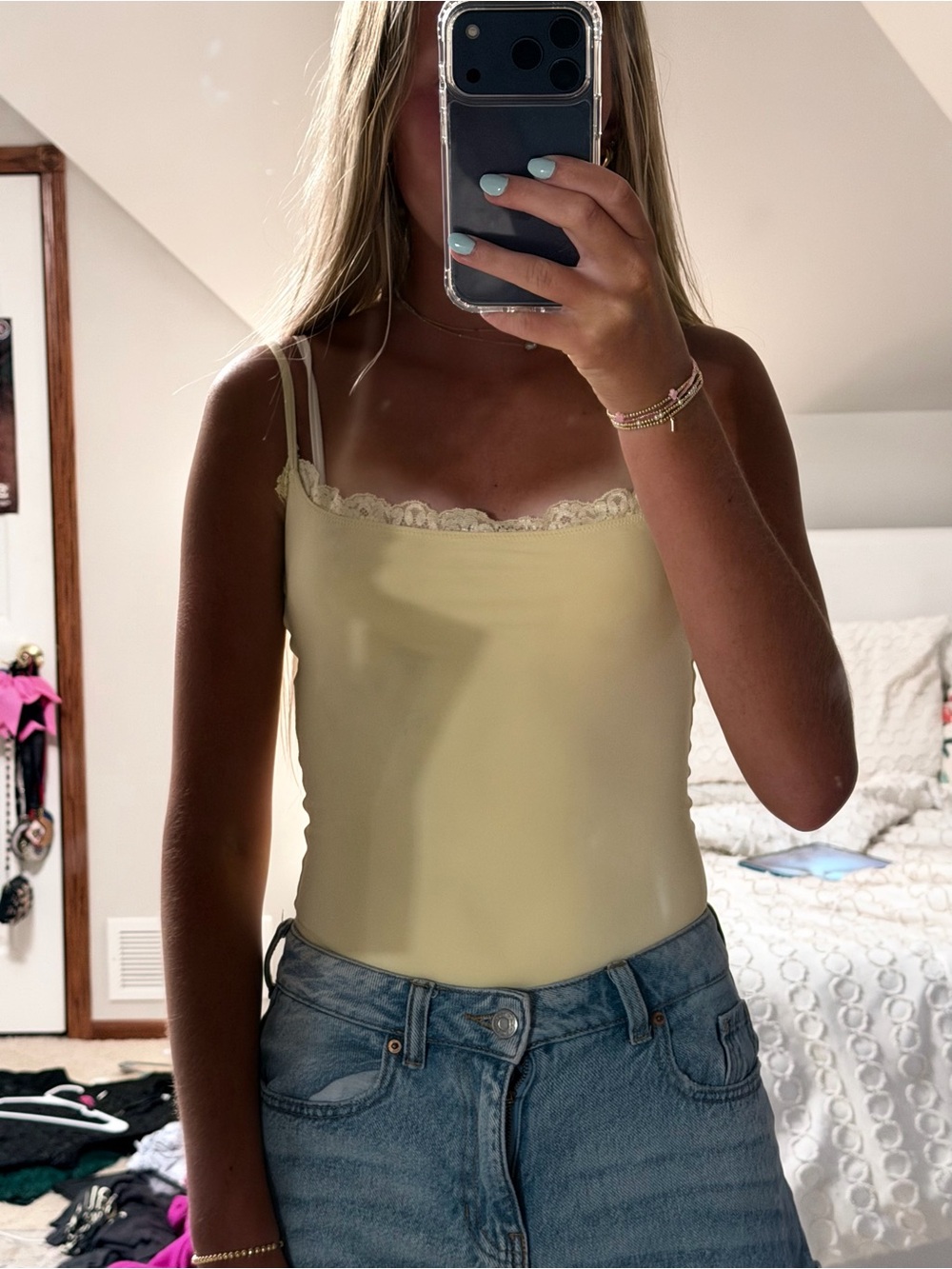 Amazon Cream Lace-Trim Double Strap Cami Tank Top